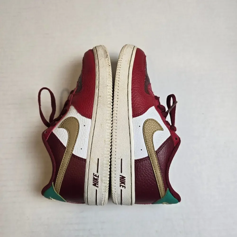 Nike Air Force 1 GS Kids Size 1.5Y Red Gold Christmas Shoes Sneakers DQ4710-600